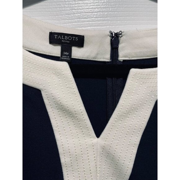 NWT Talbots Navy Blue Ponte Knit V-Neck 3/4 Sleeve Sheath Dress Women's 14P - Picture 4 of 5